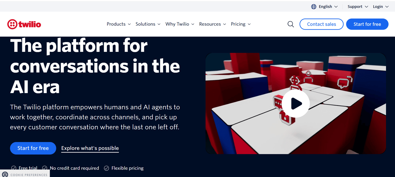 Homepage of Twilio