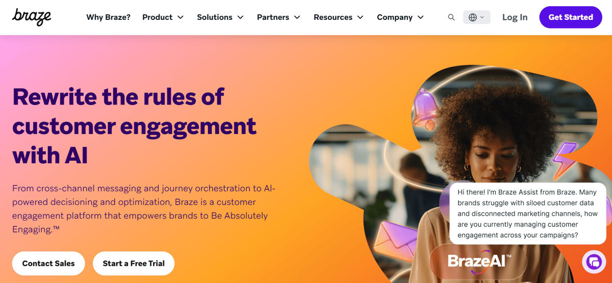Homepage of Braze