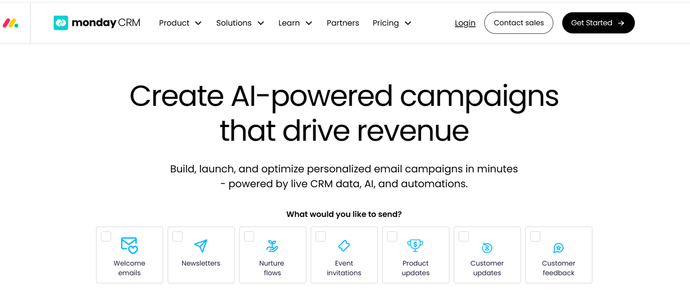 Homepage of monday CRM