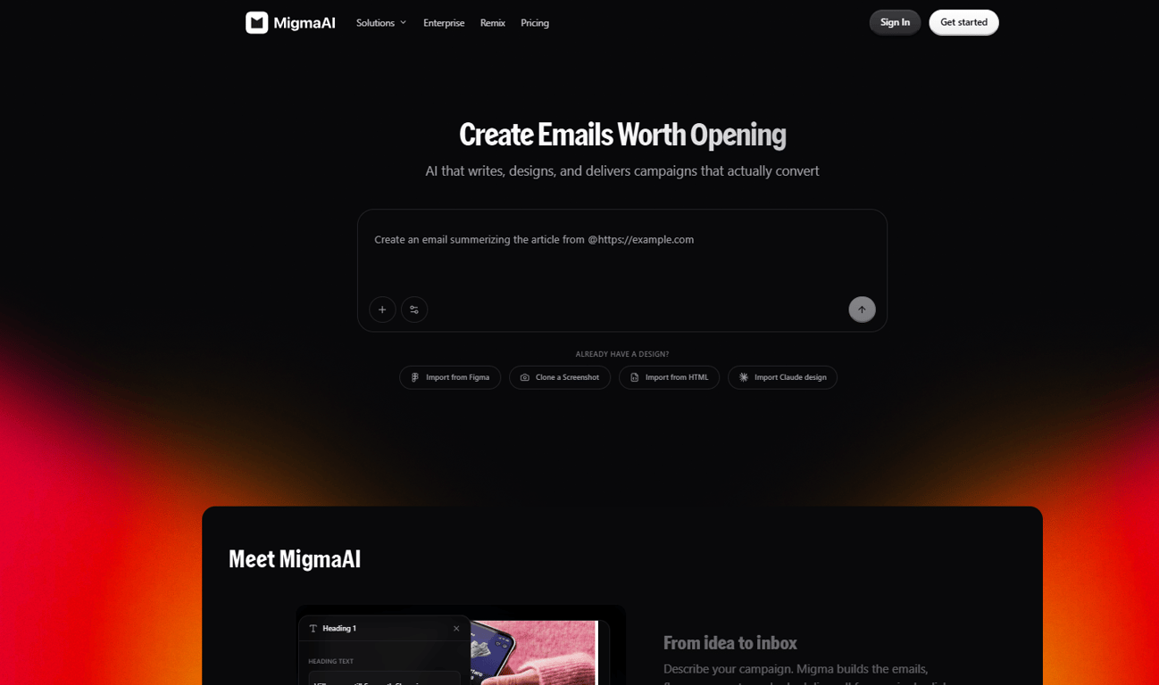 MigmaAI's email campaign dashboard showing OpenClaw agent workflow and campaign performance metrics