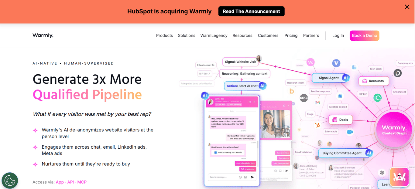 Homepage of Warmly