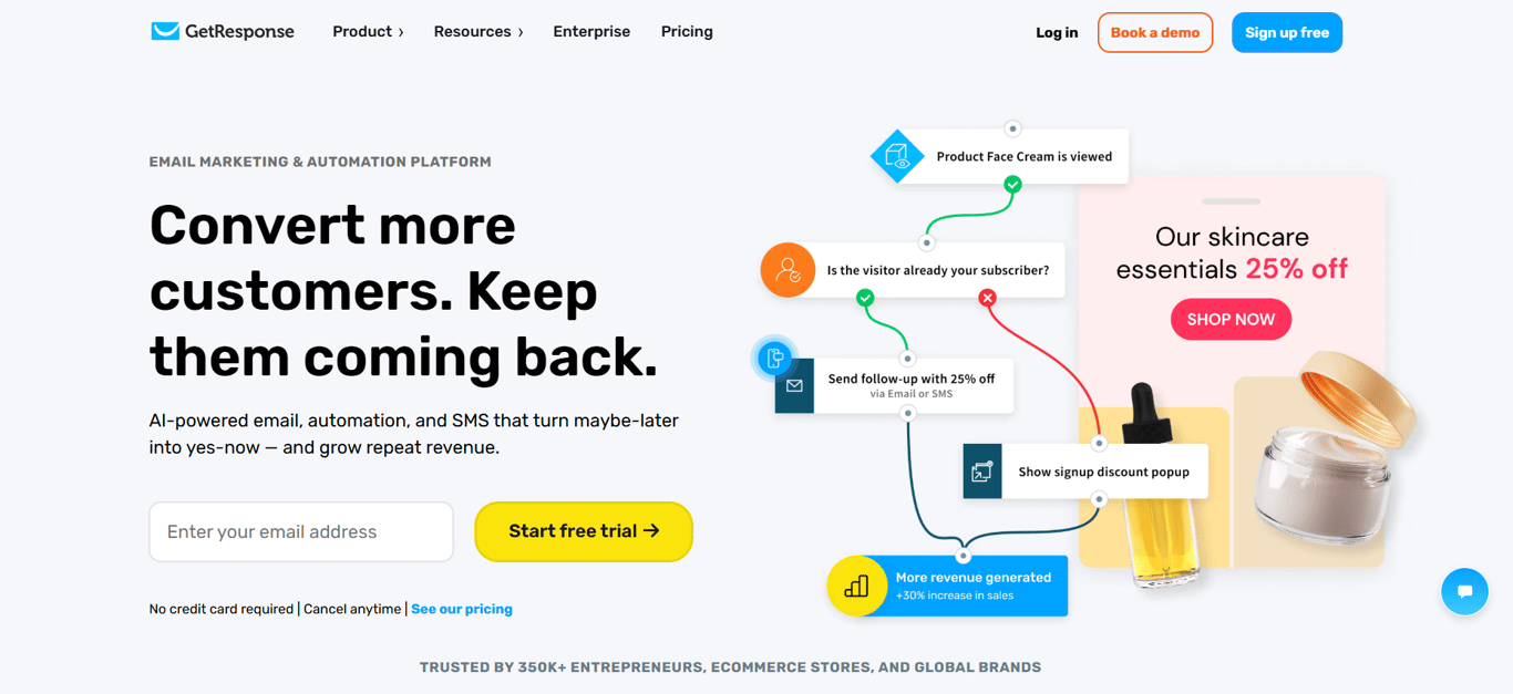 Homepage of GetResponse SS