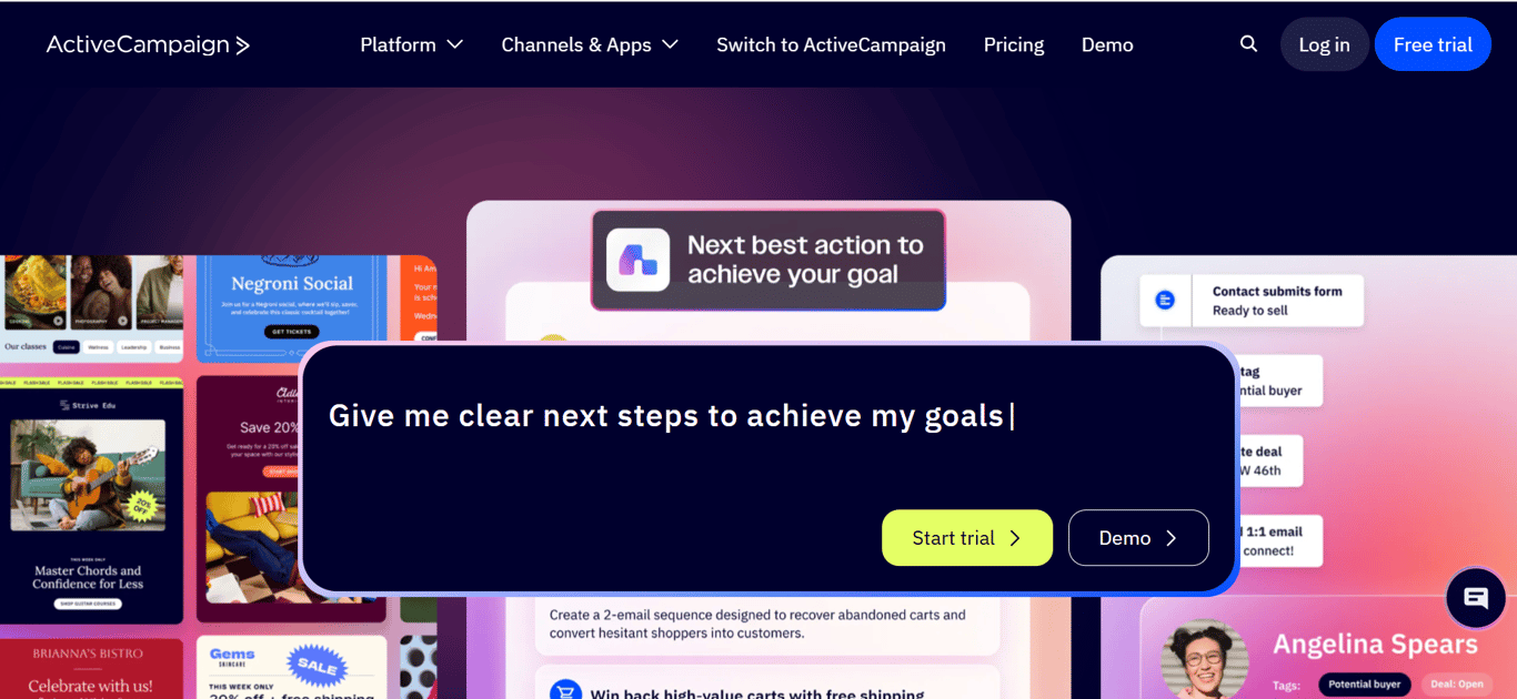 Homepage of ActiveCampaign