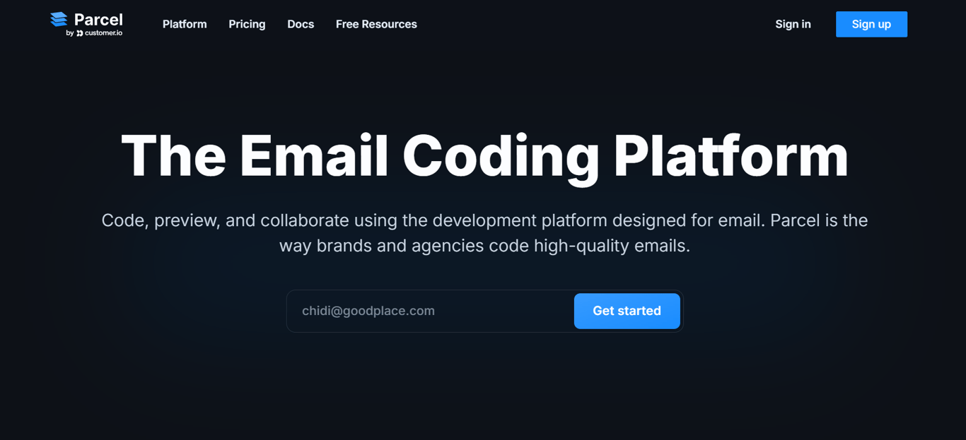 Homepage of Parcel