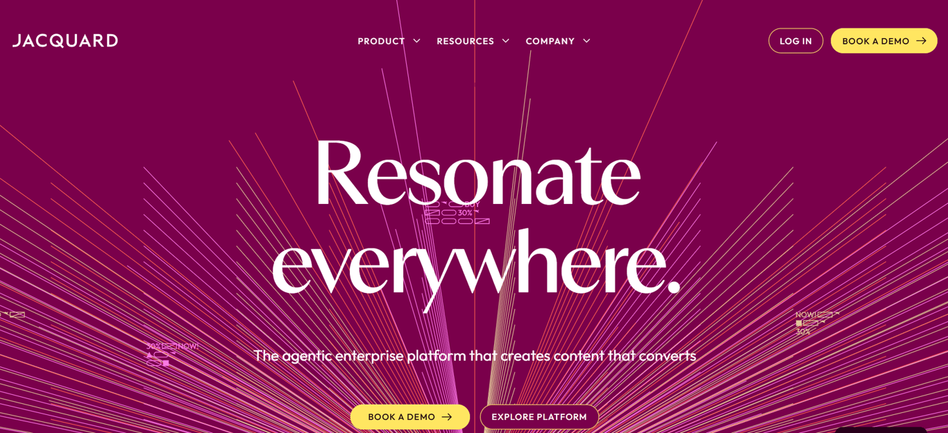 Jacquard homepage tagline 'Resonate everywhere' for agentic content platform" 