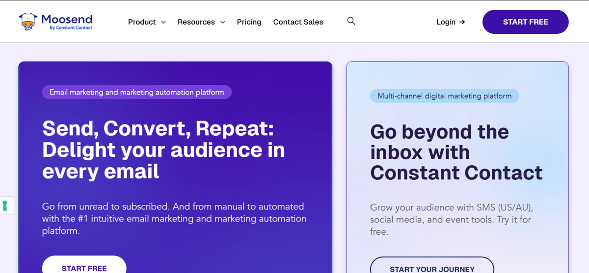 Homepage of Moosend
