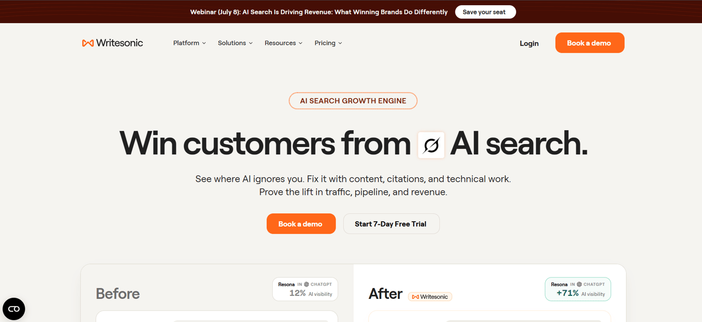 Screenshot of Writesonic's AI subject line generator
