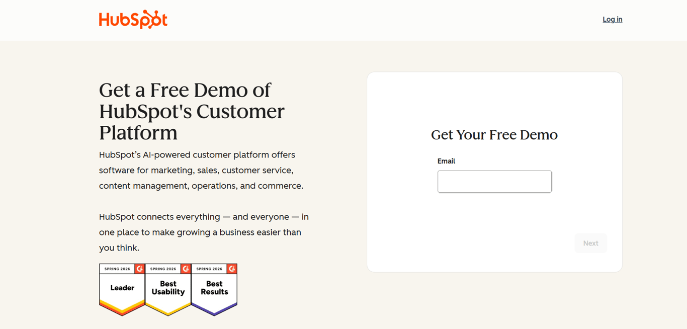 Homepage of Hubspot SS