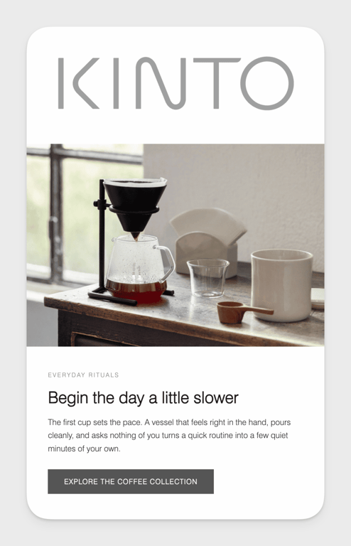 Concept email featuring coffee tools and an “Explore the Coffee Collection” button.