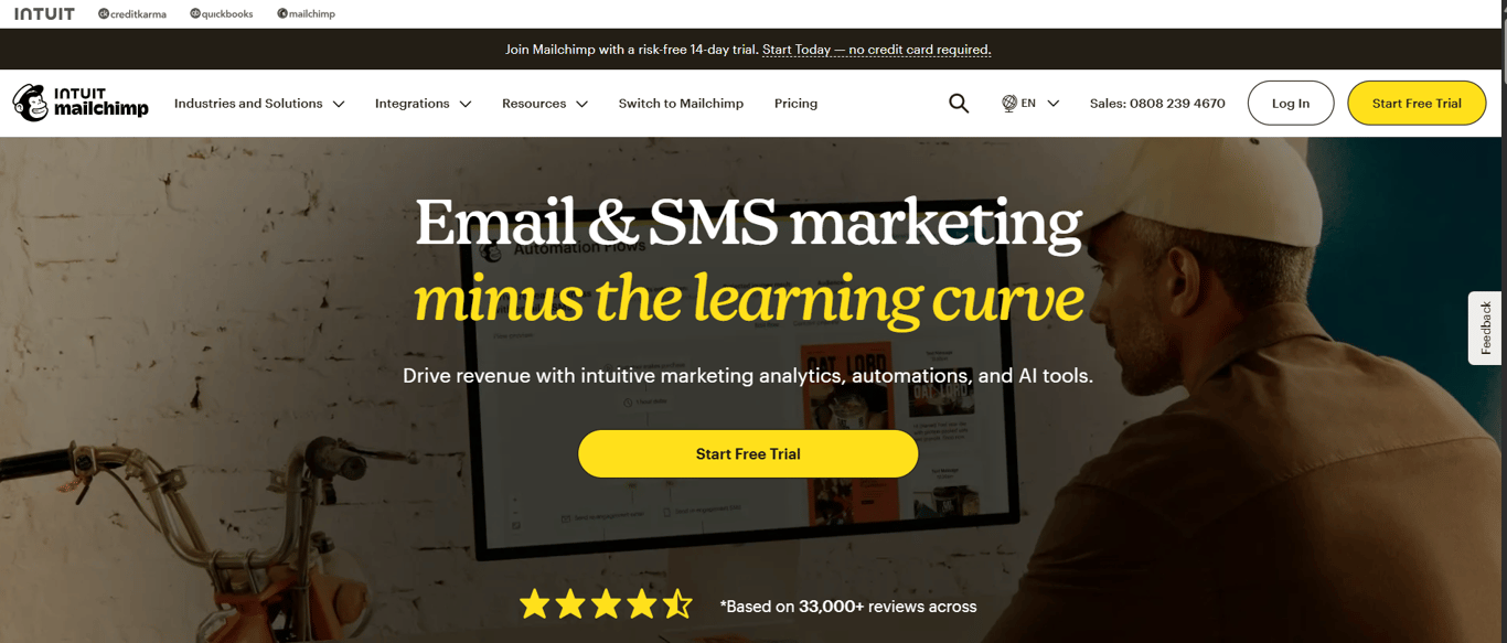 Mailchimp email campaign dashboard with drag-and-drop builder 
