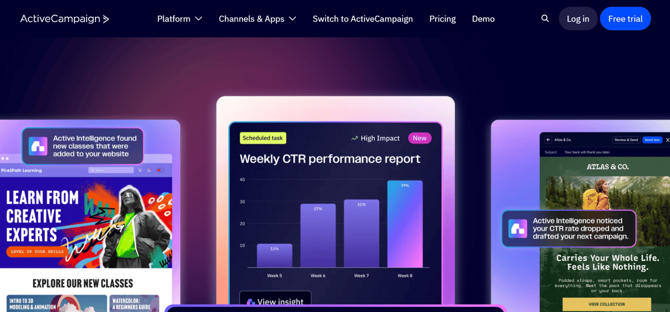Homepage of ActiveCampaign