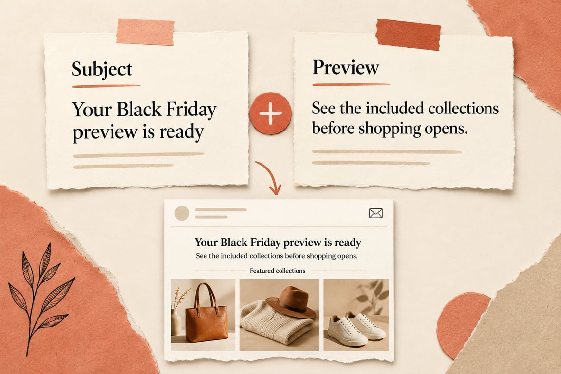 عنوان إيميل للـ Black Friday مع نص تمهيدي بيضيف تفاصيل التشكيلة