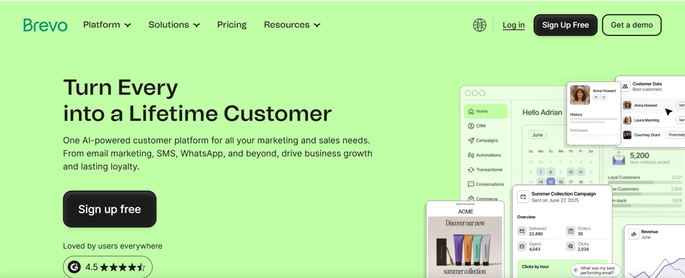 Homepage of Brevo