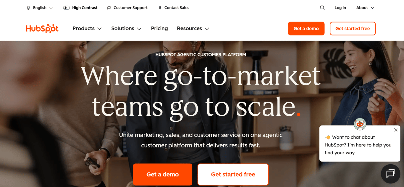 Homepage of Hubspot