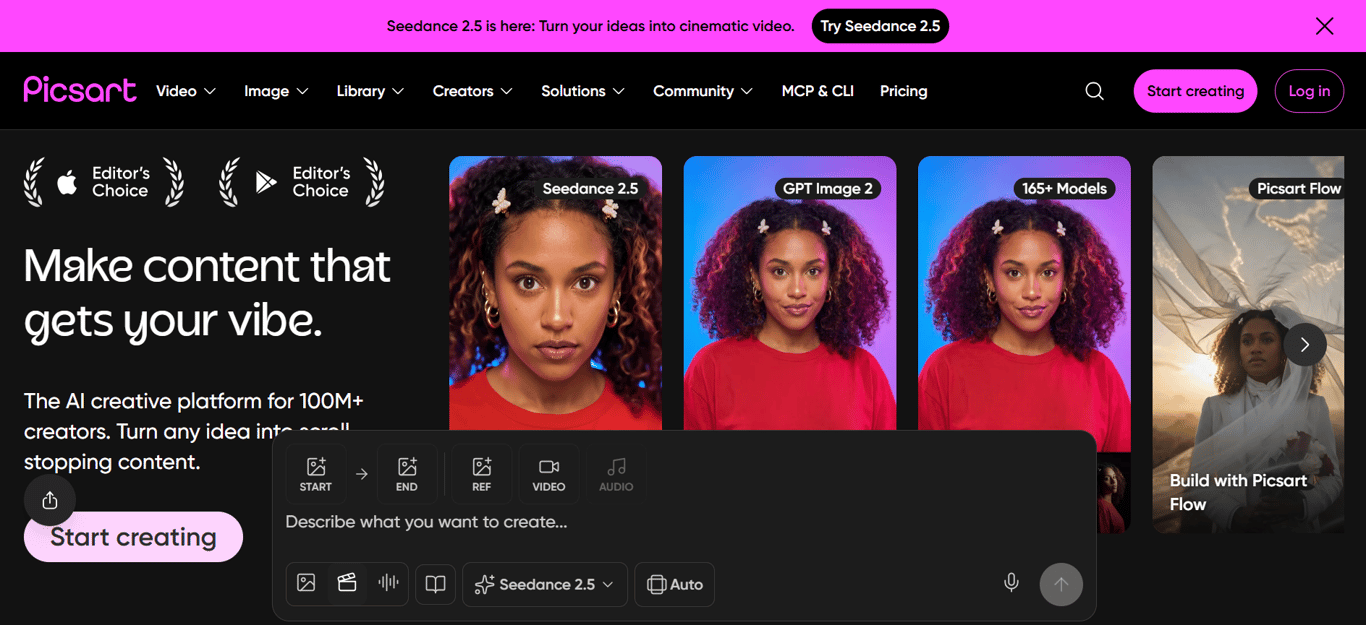 Homepage of Picsart