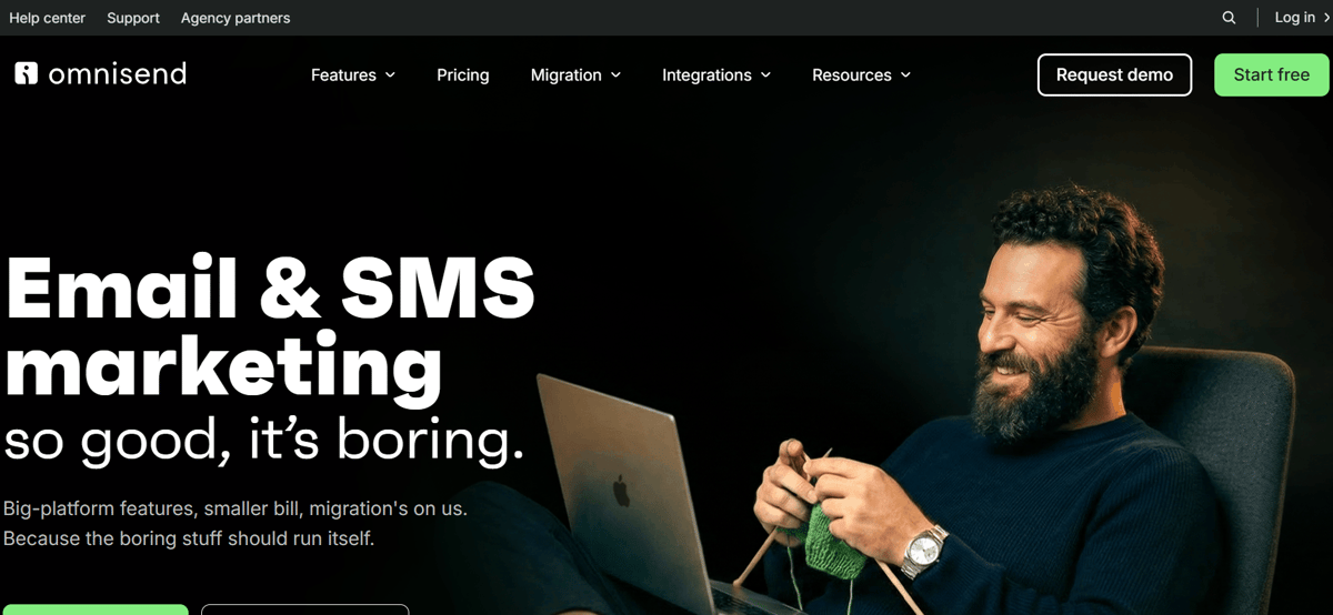 Homepage of Omnisend