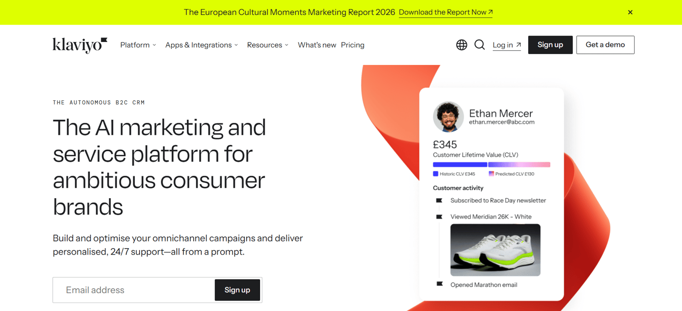 Klaviyo email marketing dashboard for Shopify 