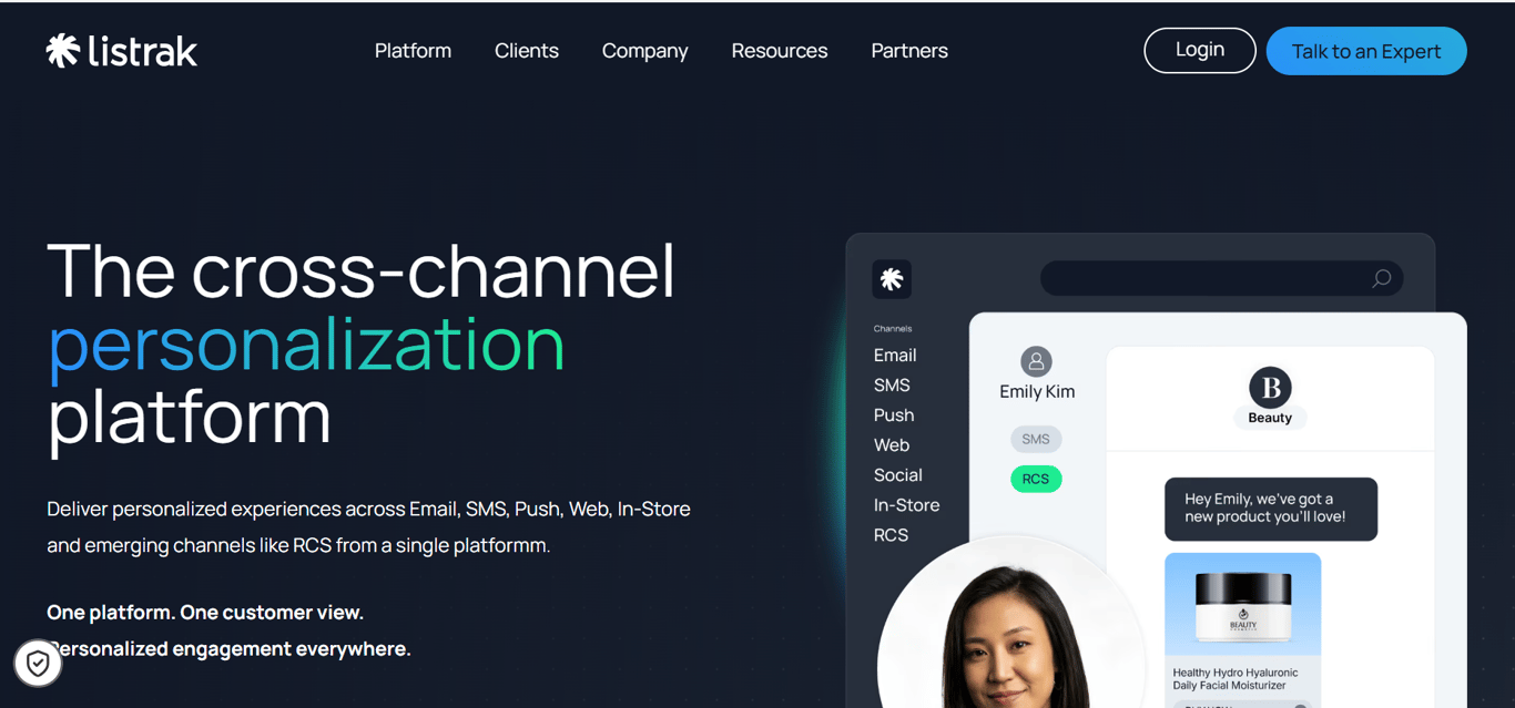 Homepage of Listrak