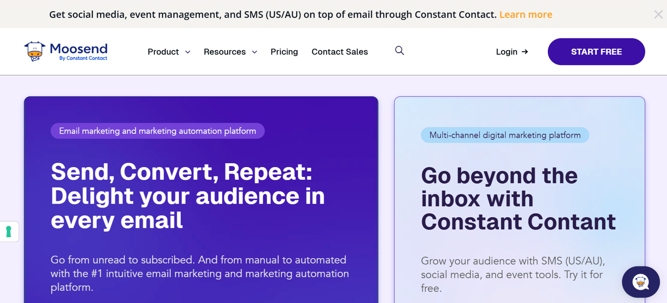 Homepage of Moosend