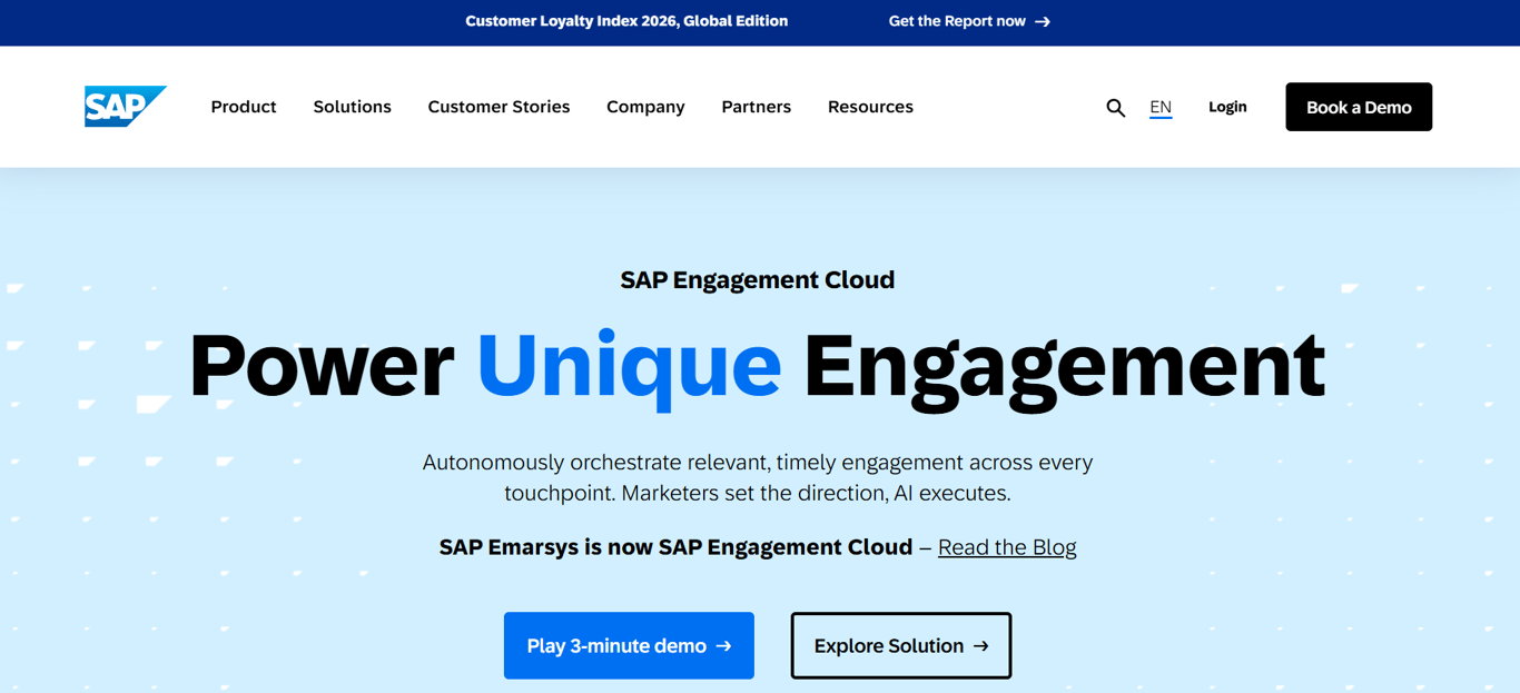 Homepage of SAP 