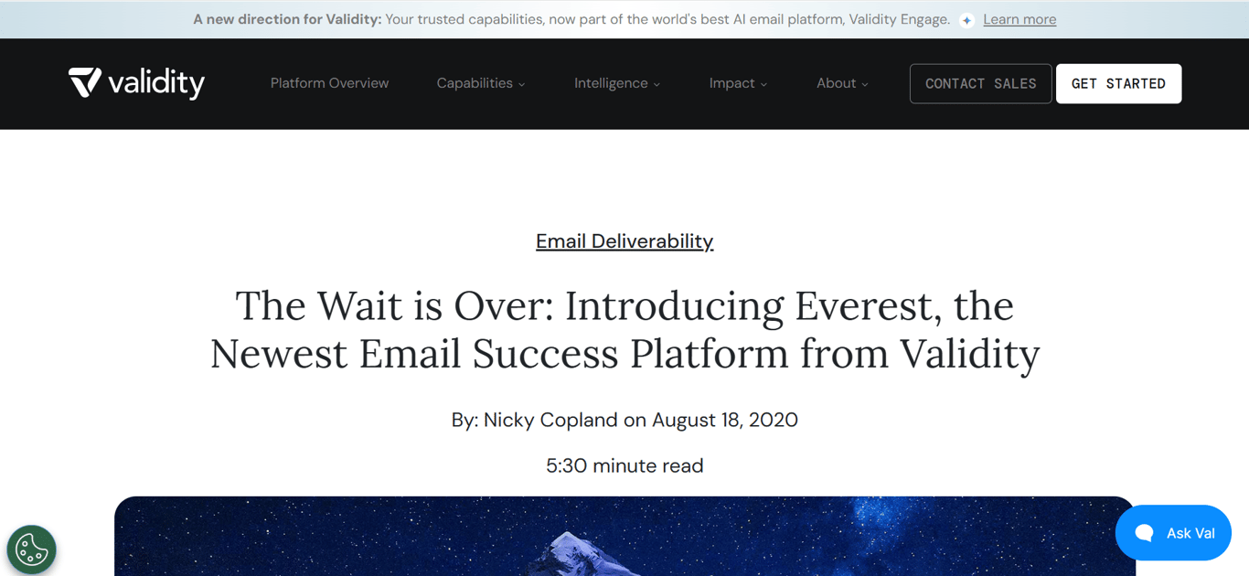 Homepage of Validity 