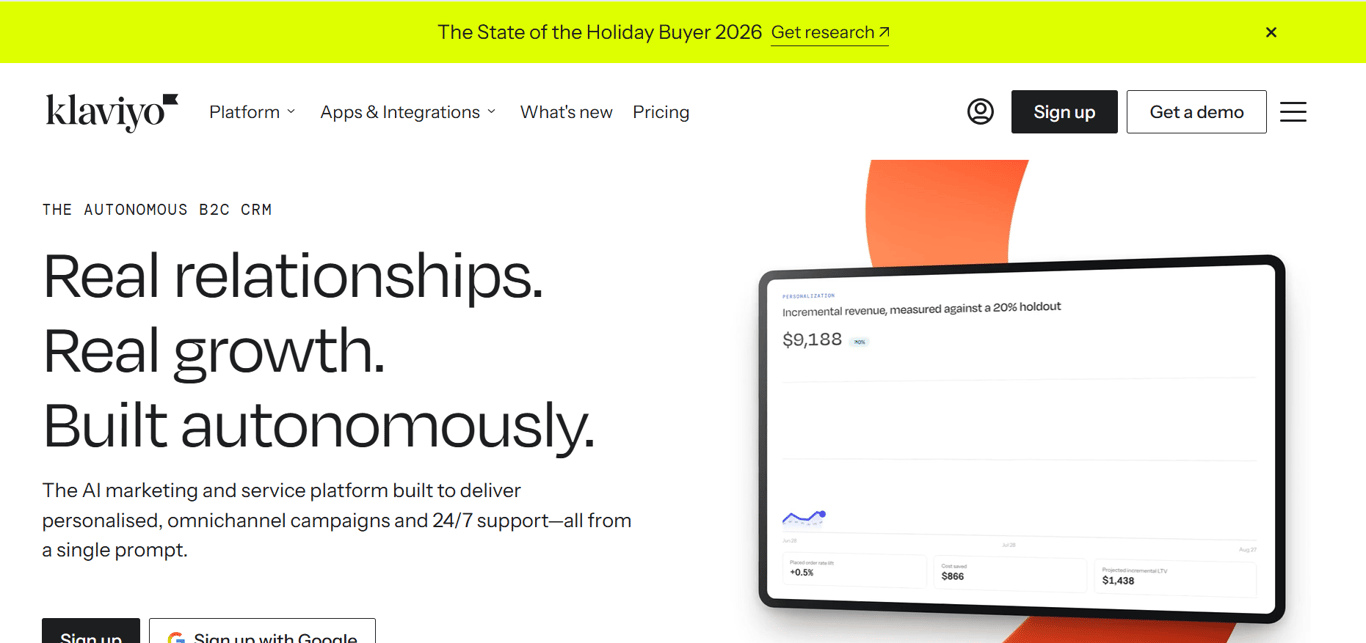 Homepage of Klaviyo