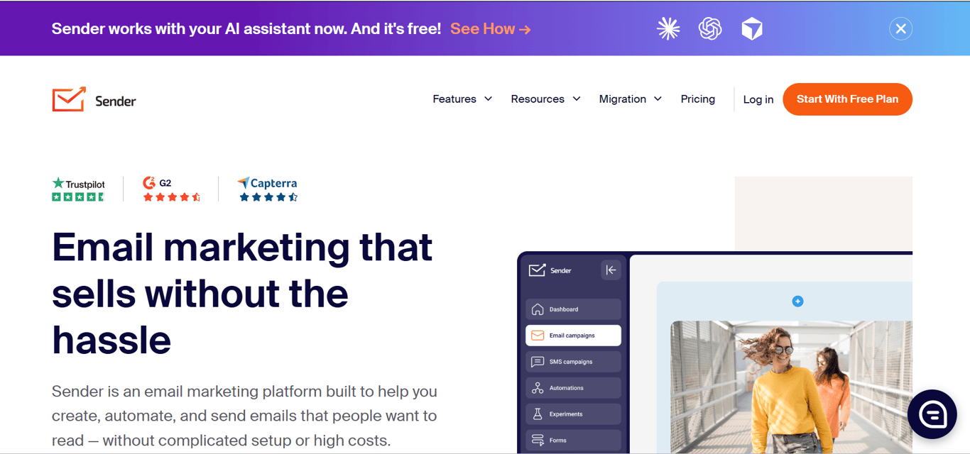 Homepage of Sender 