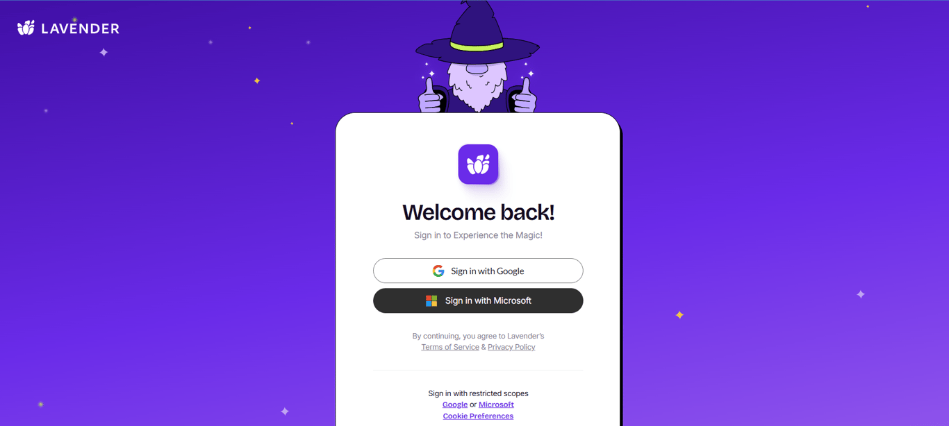 Lavender email coaching interface inside Gmail showing real-time email score and personalization suggestions