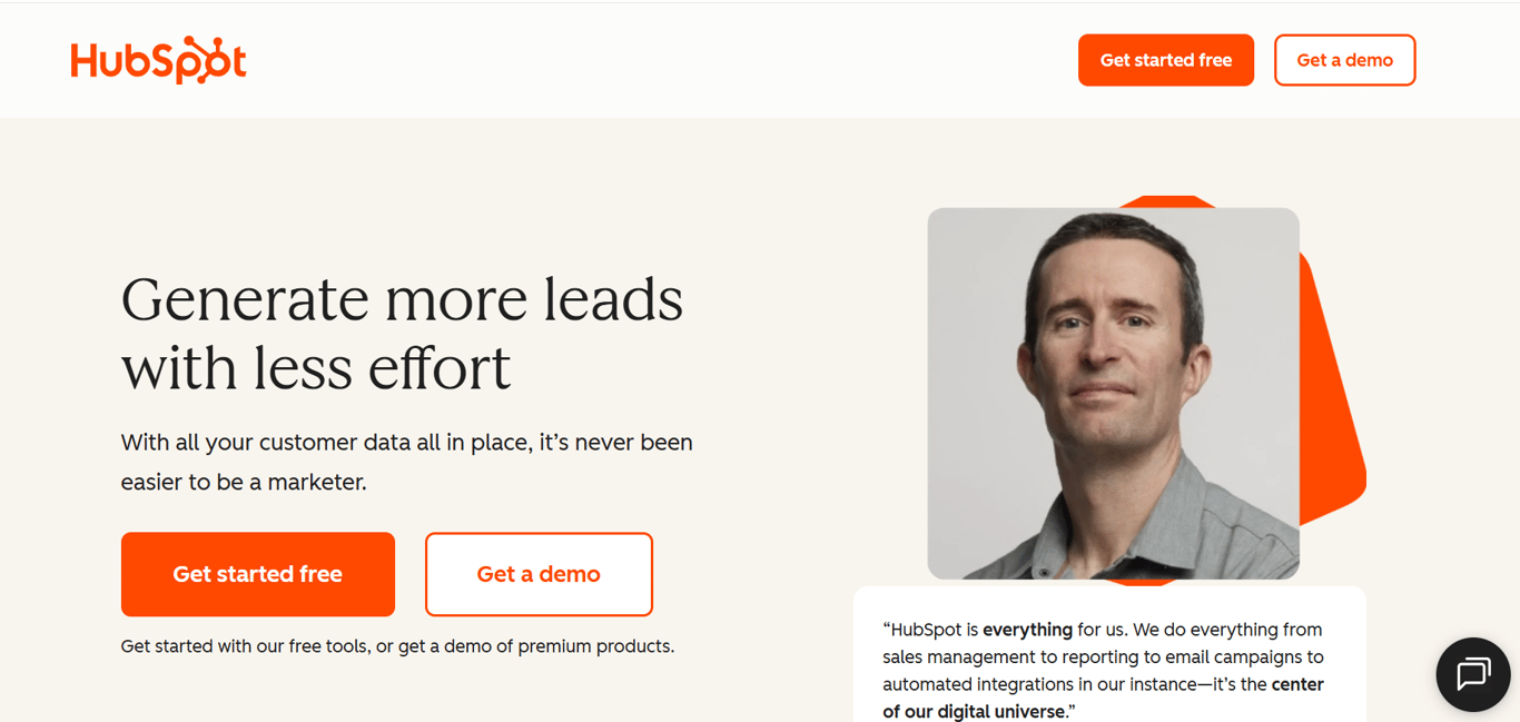 Homepage of Hubspot 