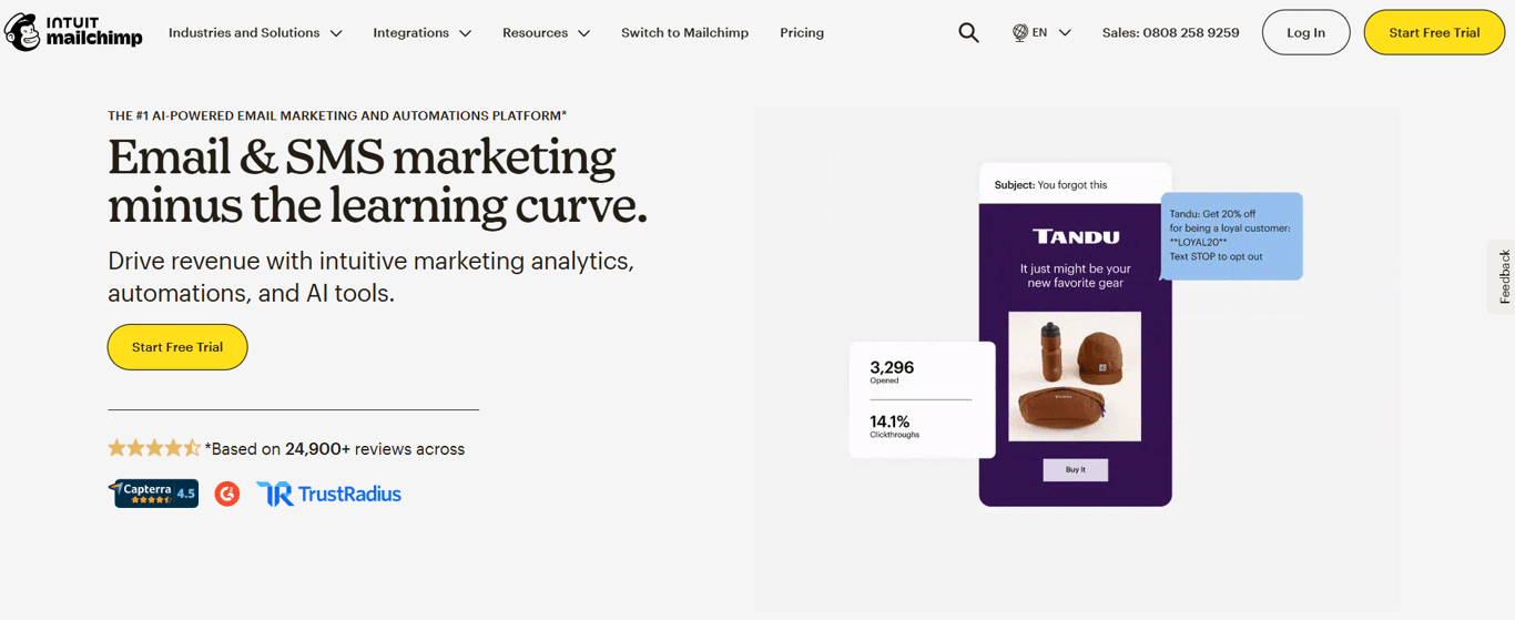 Homepage of Mailchimp SS