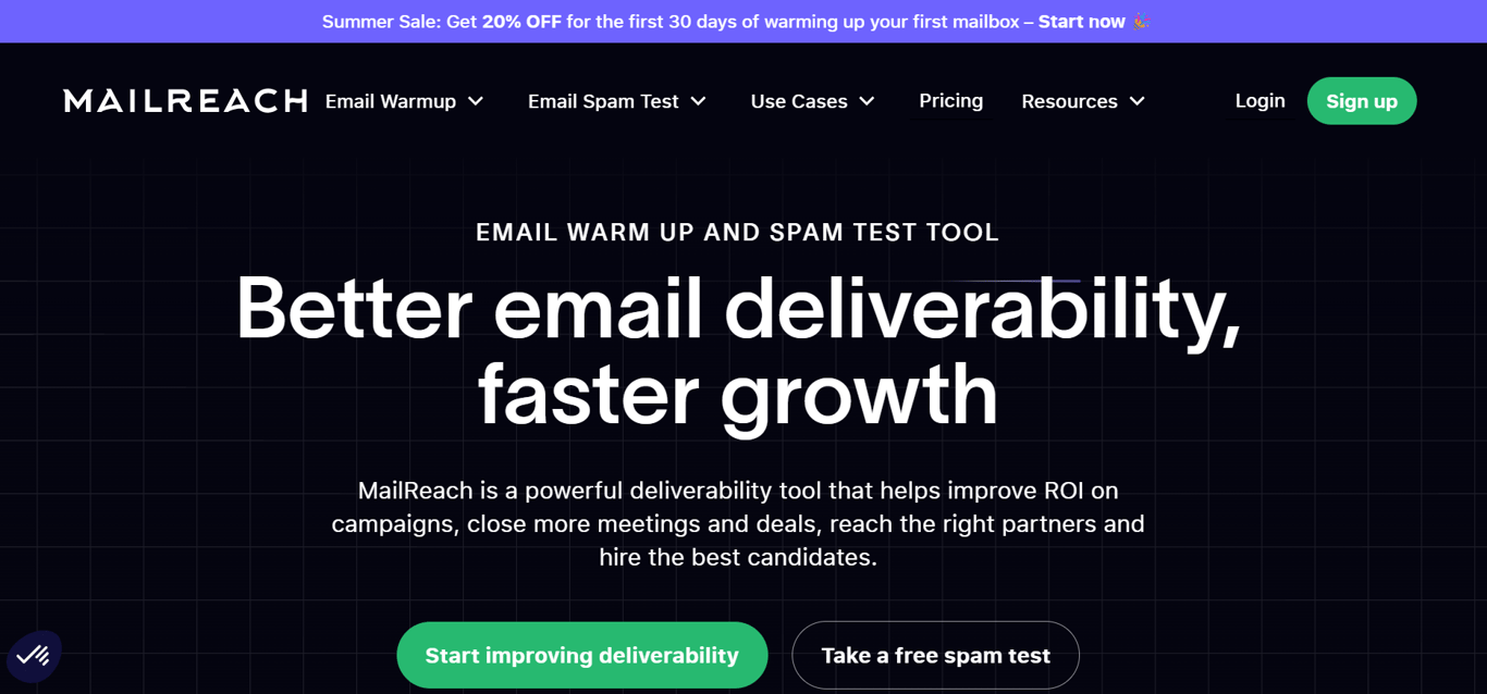 Homepage of MailReach