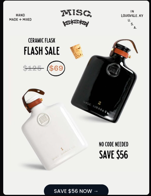 A flash sale email template with a countdown timer, a bold discount offer, and a single CTA linking directly to the sale page. 