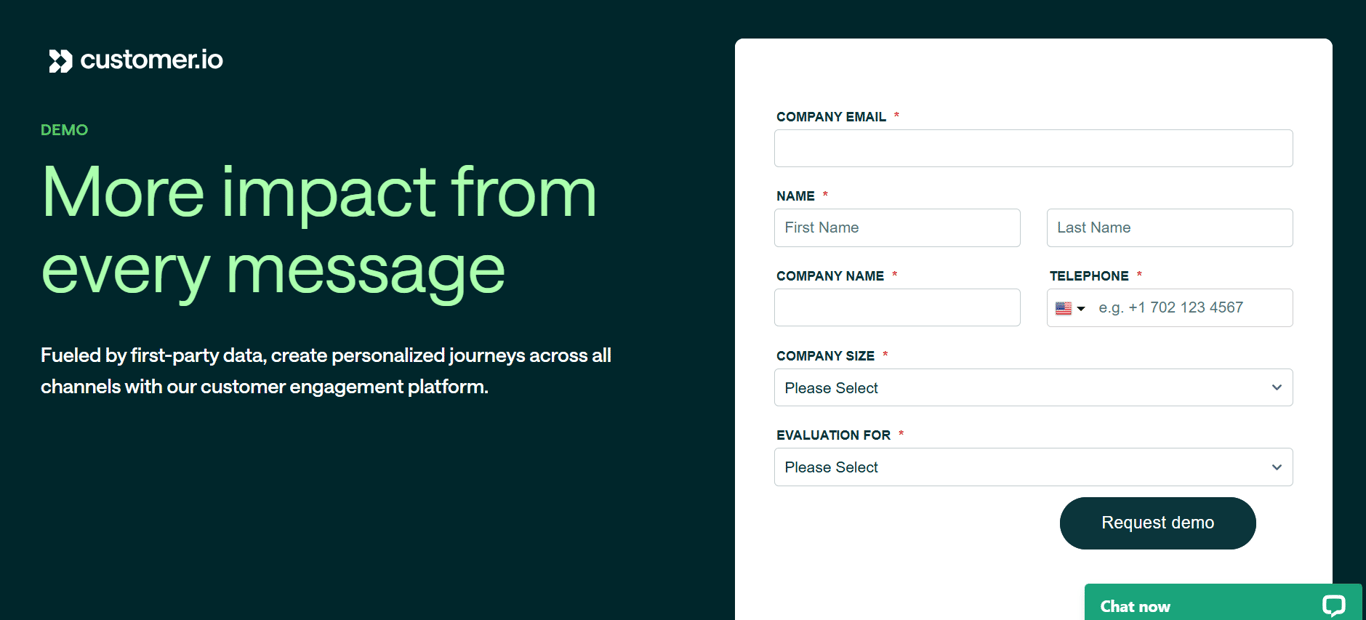 Homepage of Customer.io