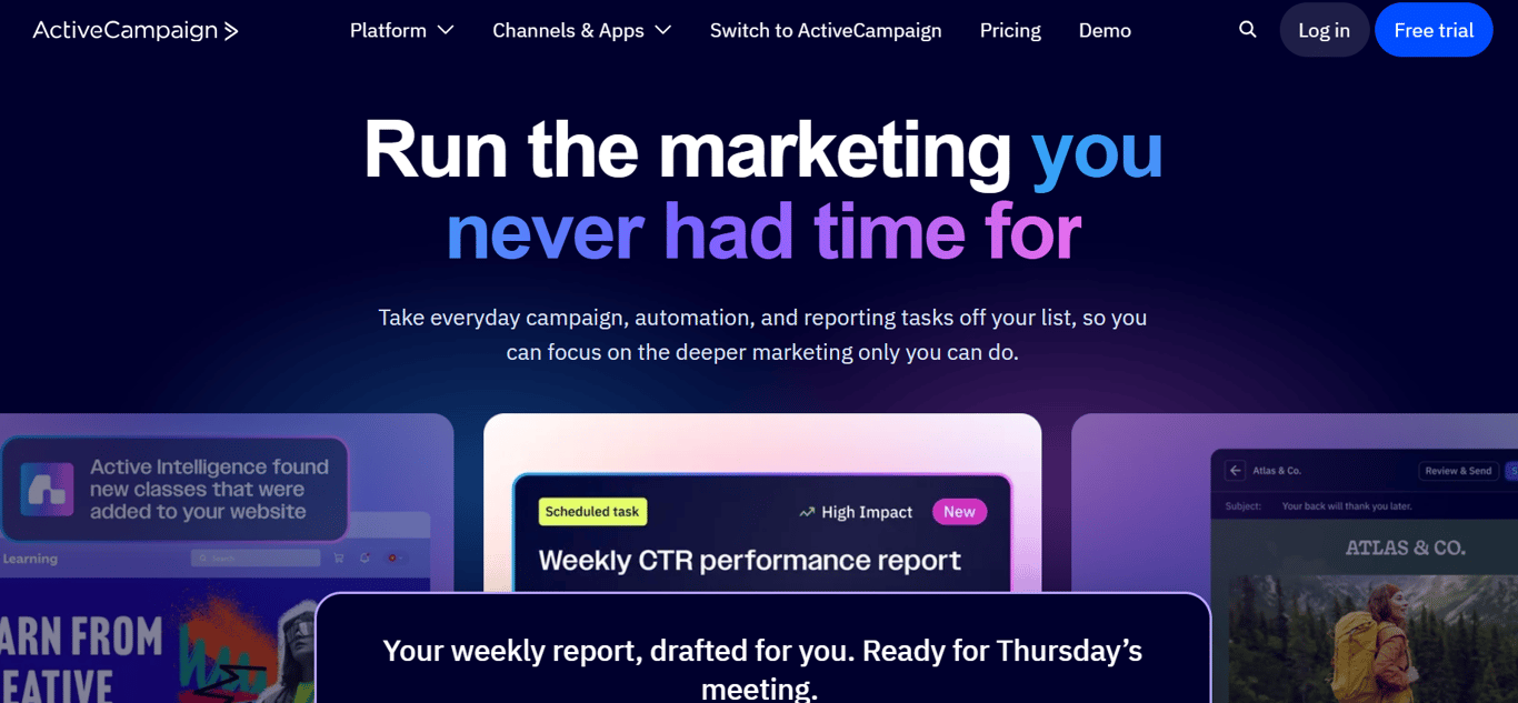 Homepage of ActiveCampaign