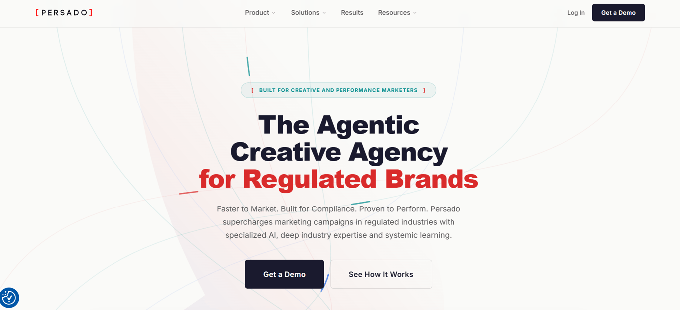 Persado homepage tagline 'The Agentic Creative Agency for Regulated Brands'