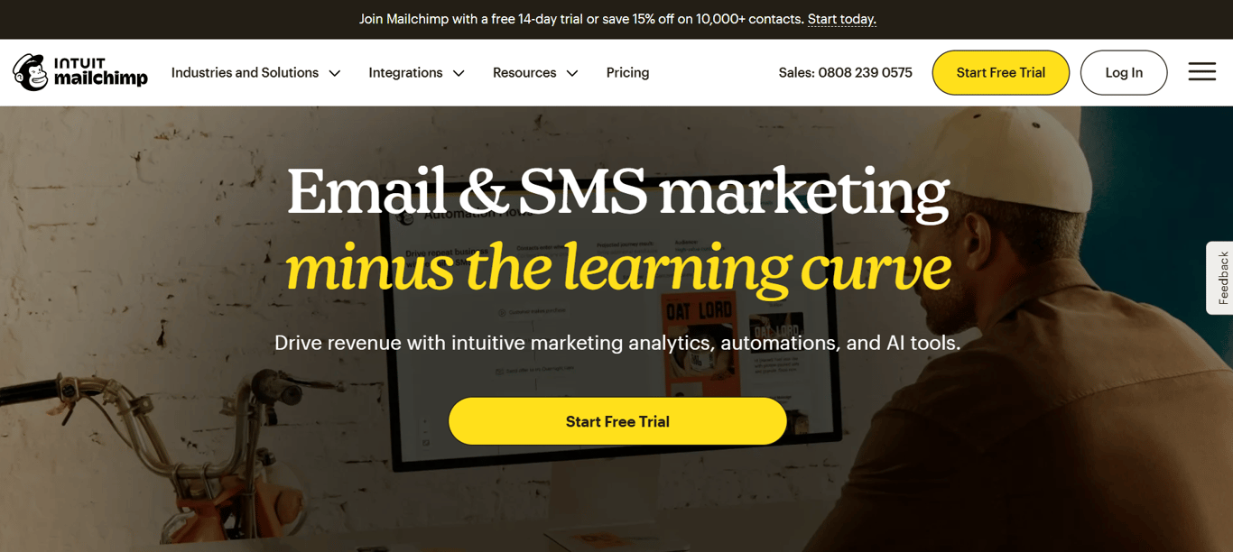 Homepage of Mailchimp