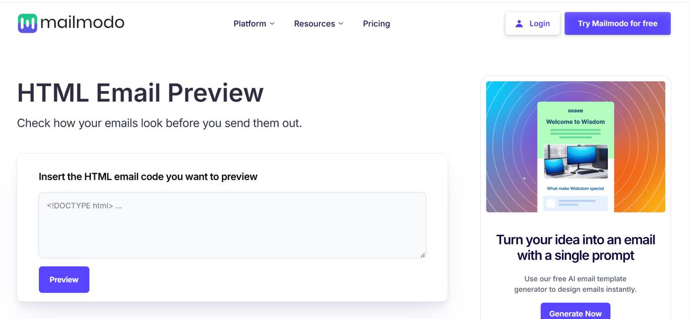 Homepage of PreviewMyEmail