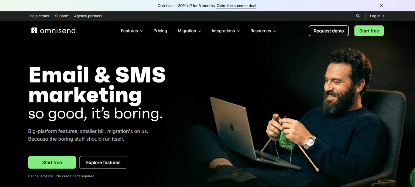 Omnisend email and SMS workflow dashboard