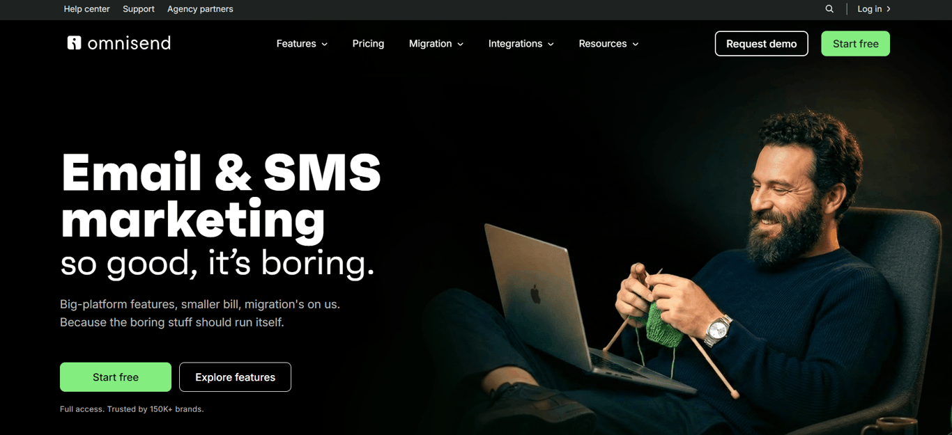 Homepage of Omnisend SS