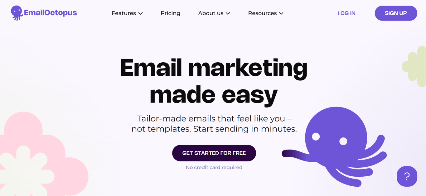 Homepage of EmailOctopus