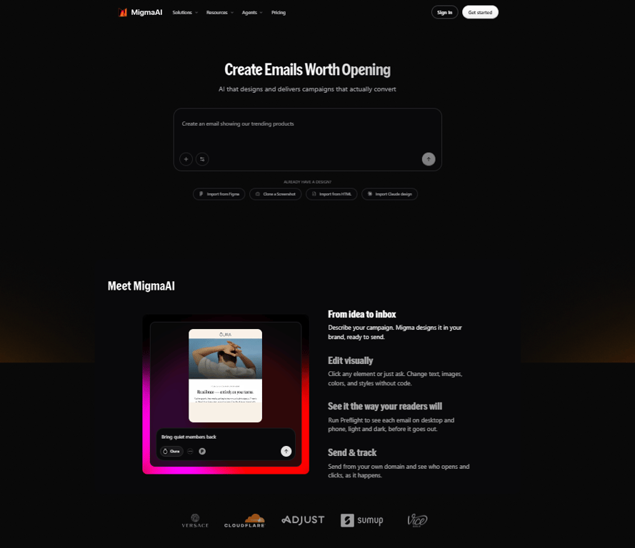 Homepage of Migma 