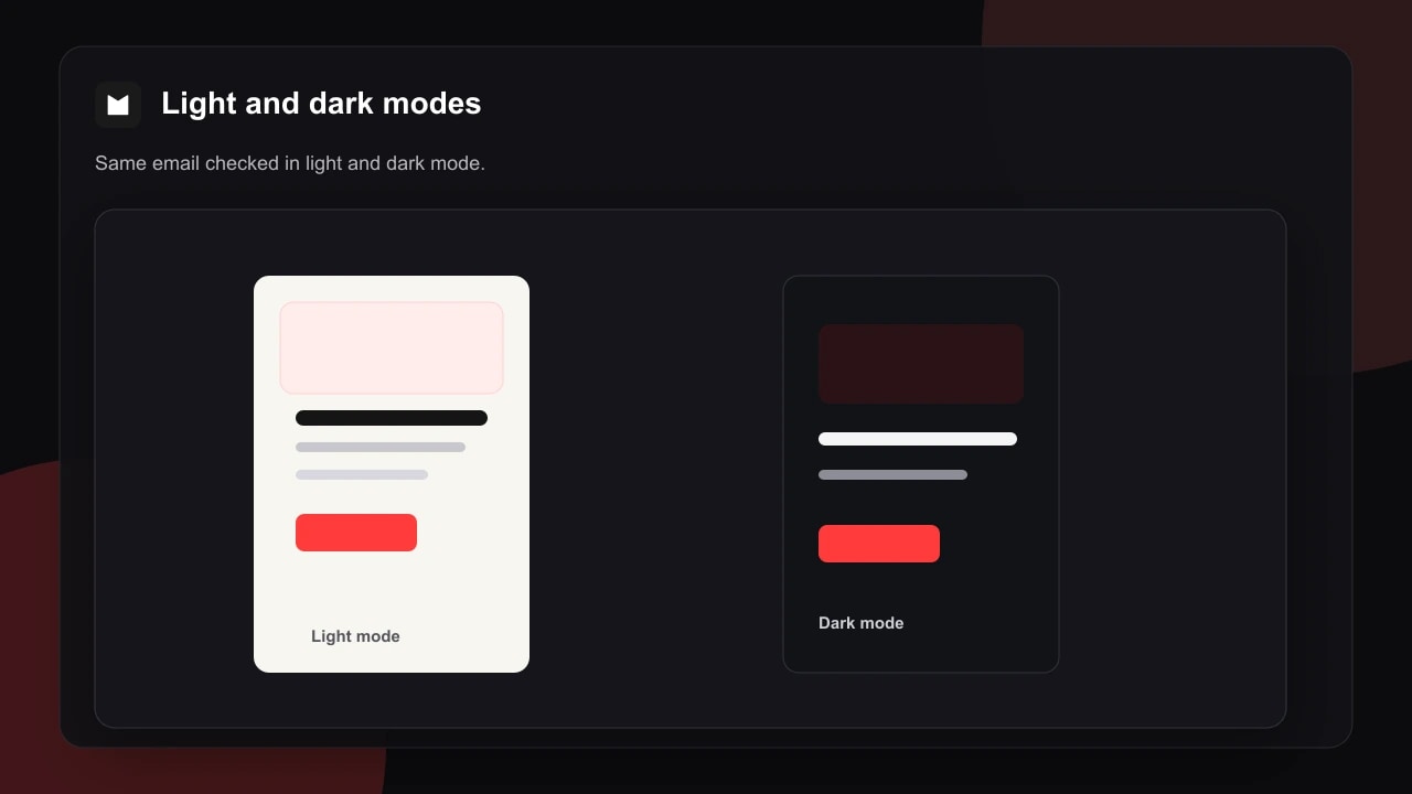 Light and dark email appearances ready for review in Migma