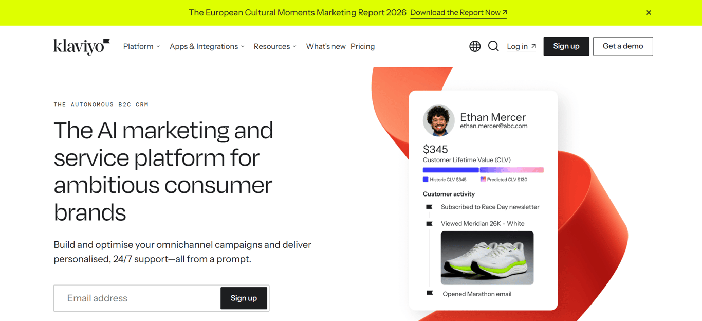 Klaviyo ecommerce email marketing platform dashboard