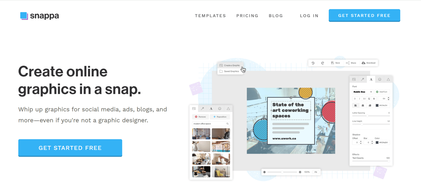 Homepage of Snappa