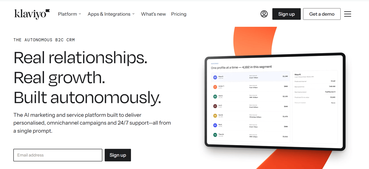 Homepage of Klaviyo