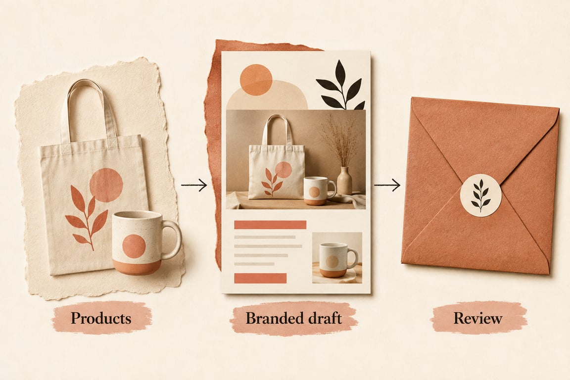 Productos transformados en un borrador de correo con la identidad de marca para su revisión final