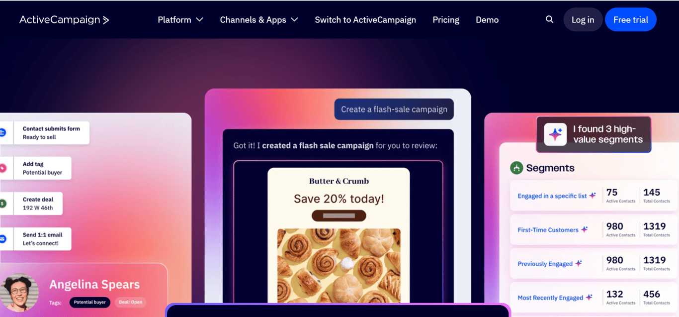 Homepage of ActiveCampaign