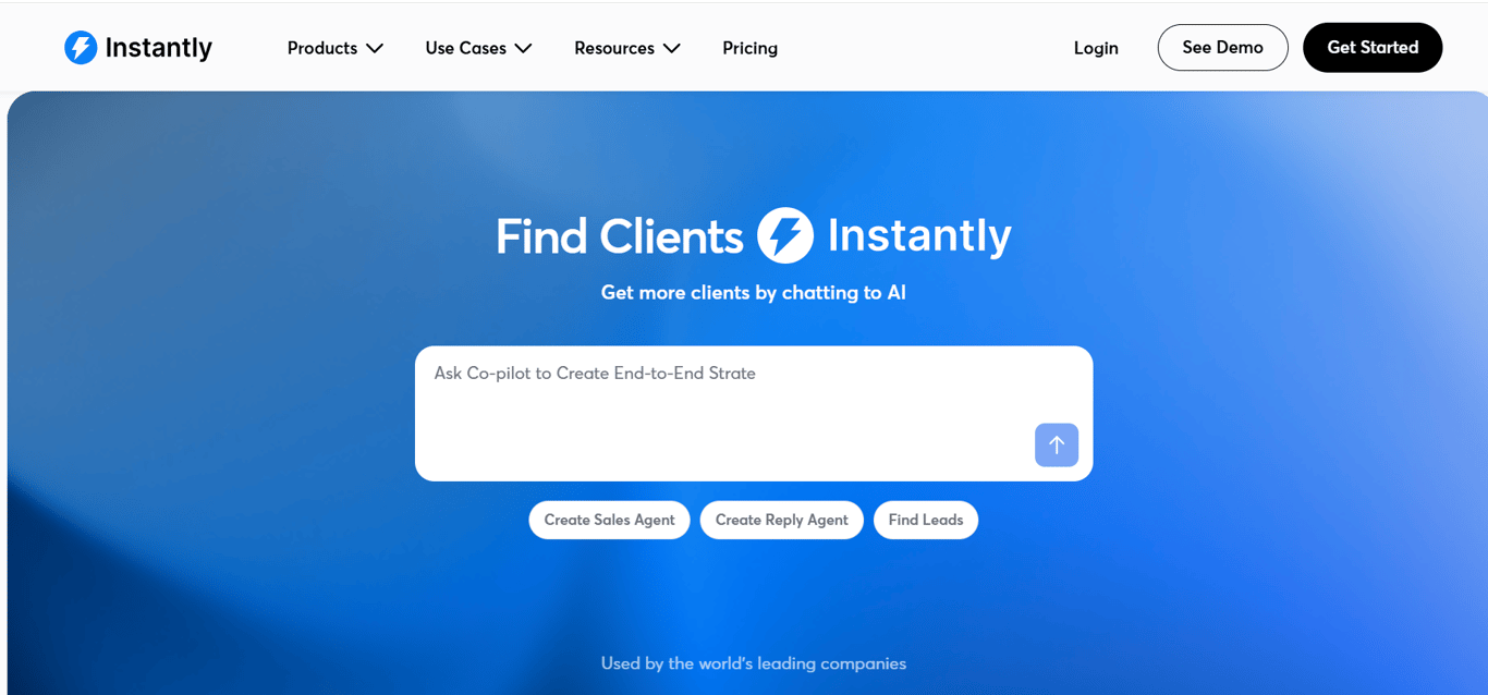 Homepage of Instantly