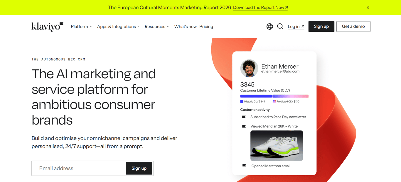 Klaviyo dashboard showing ecommerce flow automation and analytics 