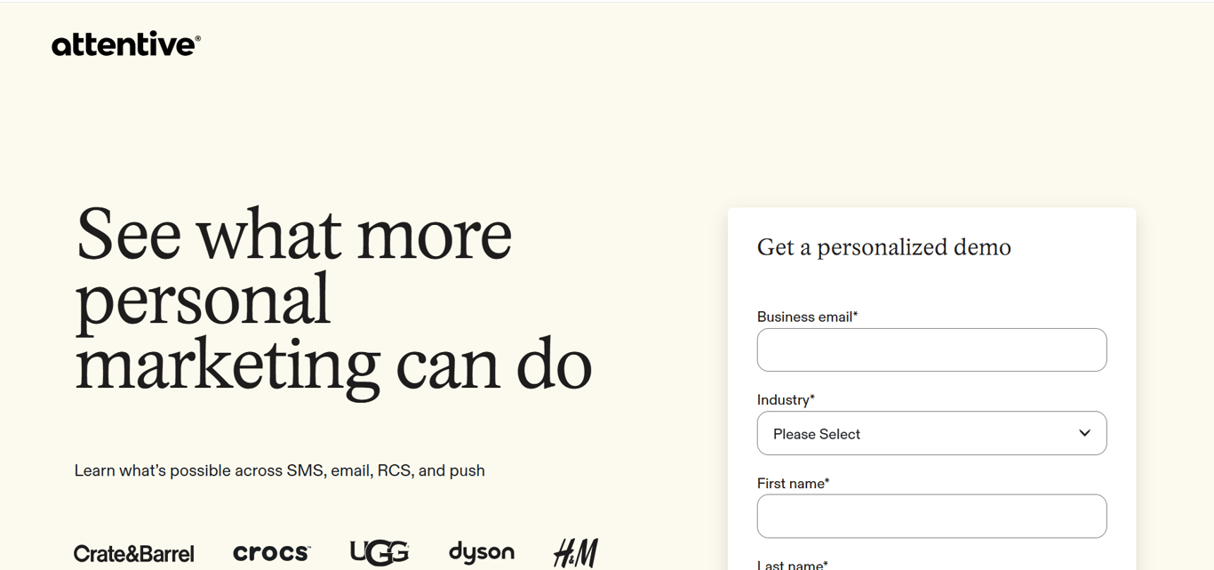Homepage of Attentive
